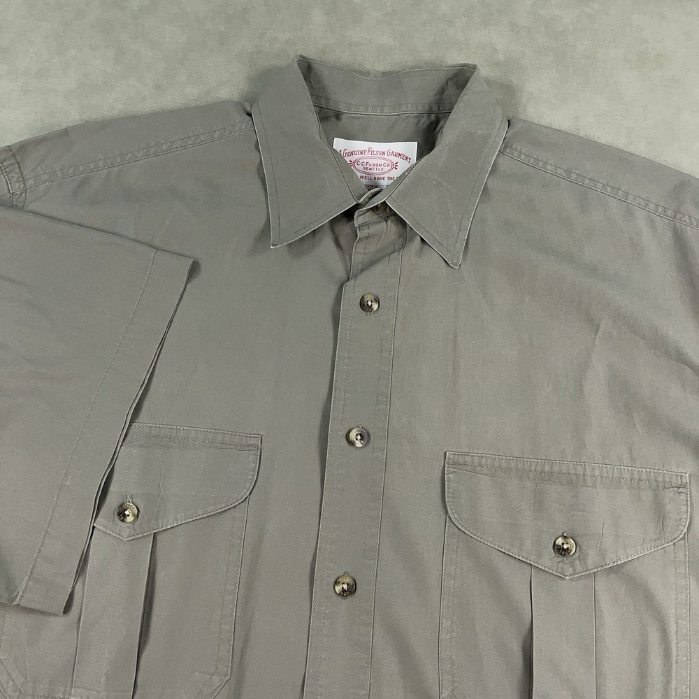 CC Filson Shirt Mens XL Beige Short Sleeve Button Front Vintage Made In USA